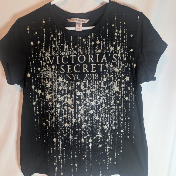 Rare VS FASHION SHOW NYC 2018 T-SHIRT LOGO GLITTER SHINE STARS Med - Picture 1 of 5